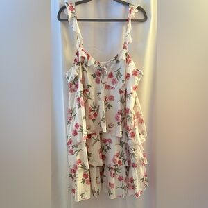 Wild Fable Women’s Ivory & Pink Floral Ruffle Tiered Mini Dress; Size XXL